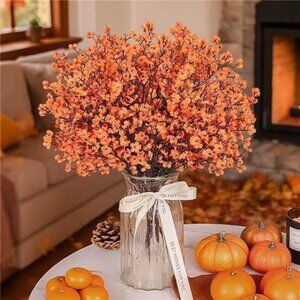 10Pcs Fake Fall Flowers Orange Baby Breath Artificial Flowers Real Silk